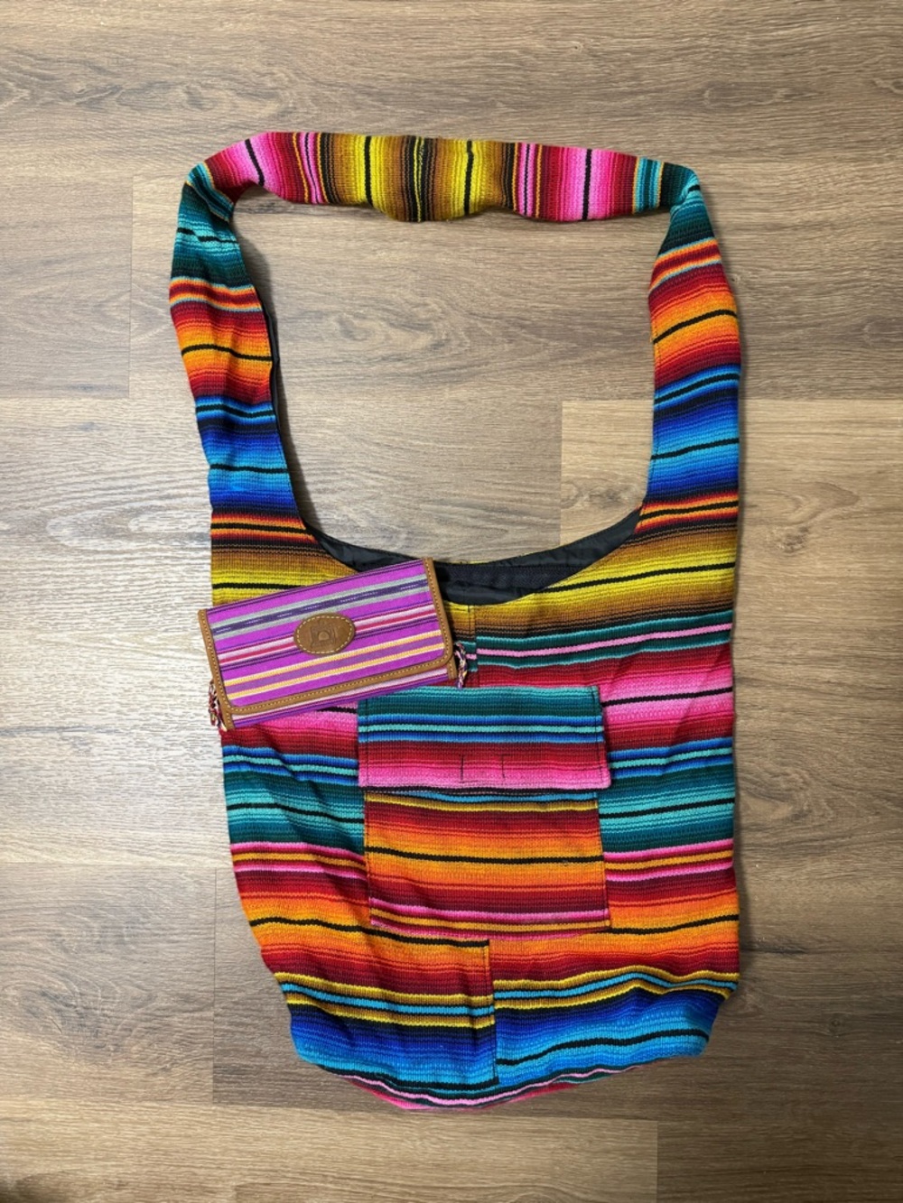 Colorful Striped Women's Shoulder Bag with Front Pocket - Multicolor